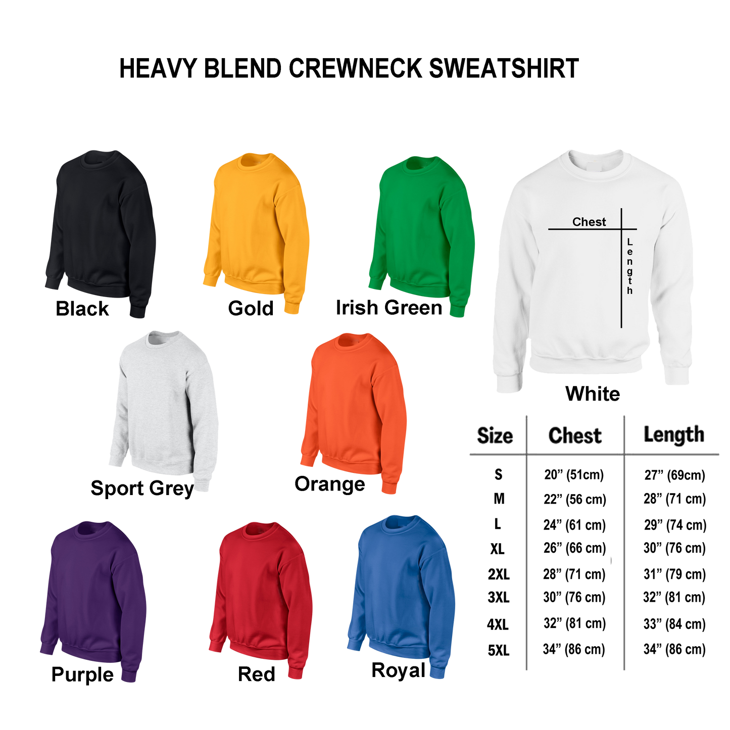 Gildan Heavy blend crewneck sweatshirt size chart from Respect My Tshirt