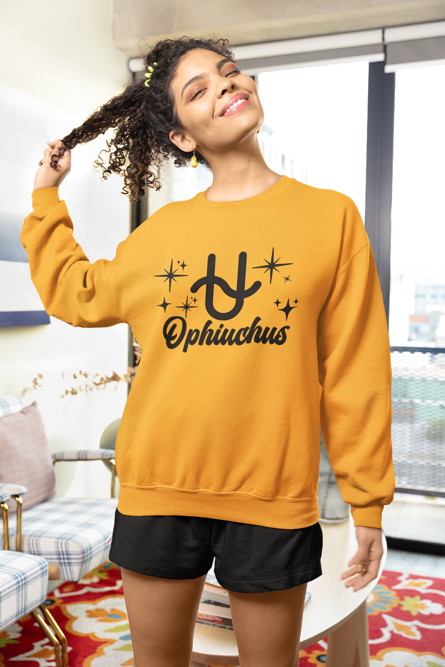 Ophiuchus Zodiac Sweatshirt – Black Print | Serpent Bearer Collection