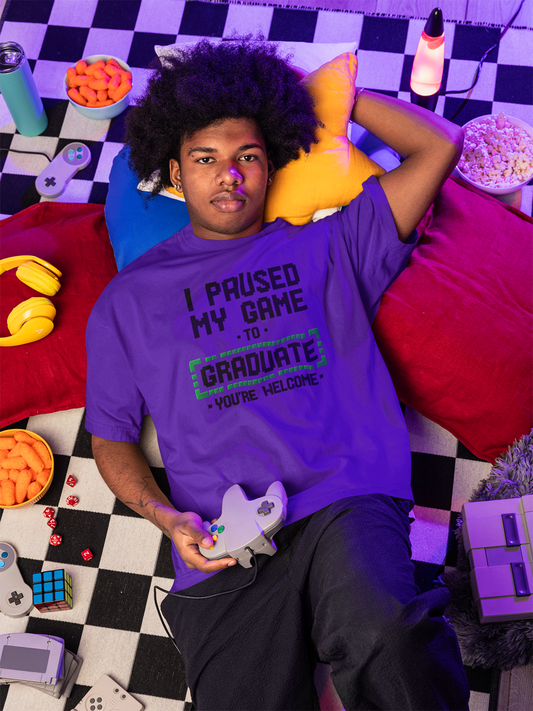 I Paused My Game to Graduate T-Shirt – You're Welcome - Black Graphic