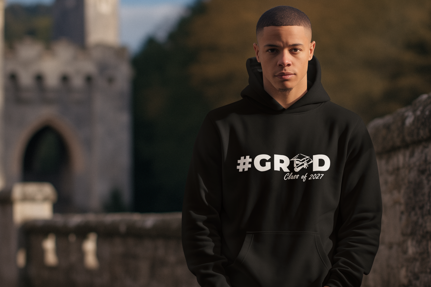 #GRAD Class of 2027 Graduation Hoodie – White Graphic