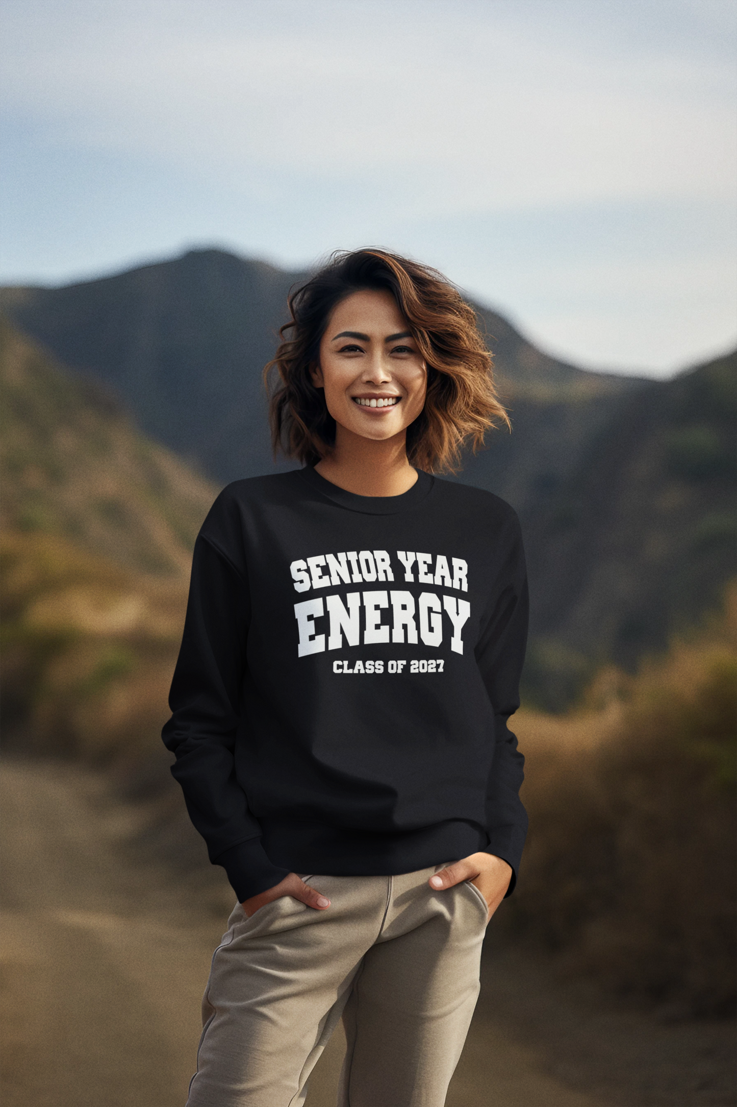 Senior Year Energy Class of 2027 Sweatshirt – White Graphic