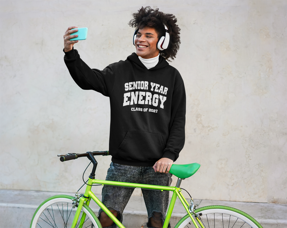 Senior Year Energy Class of 2027 Hoodie – White Graphic