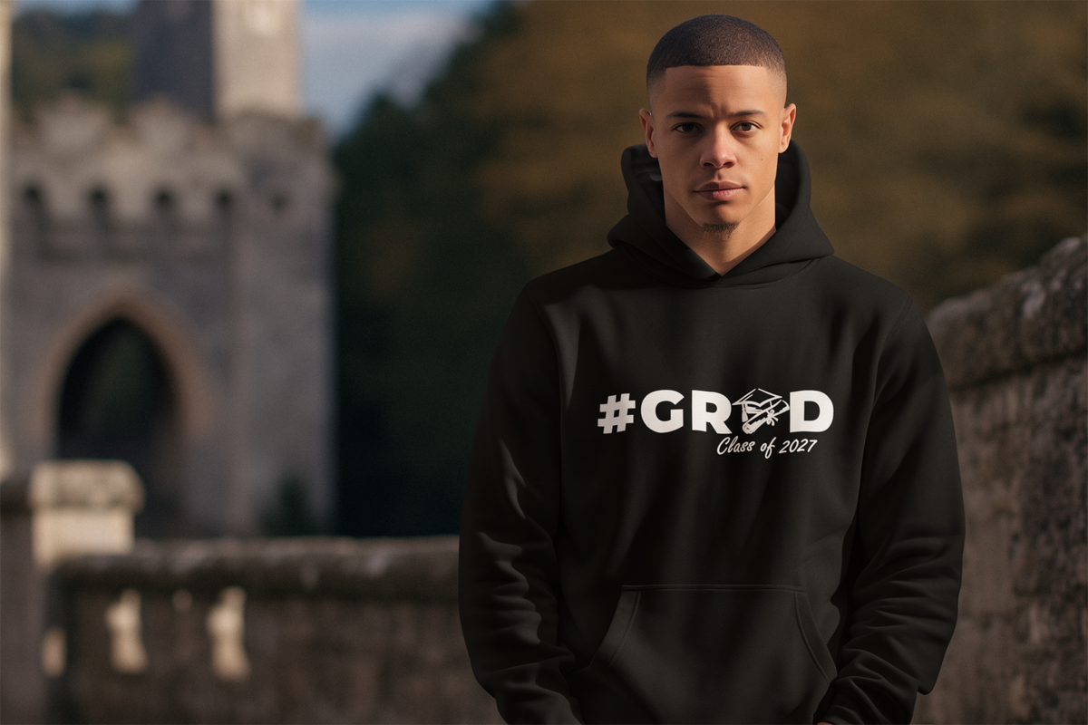 #GRAD Class of 2027 Graduation Hoodie – White Graphic