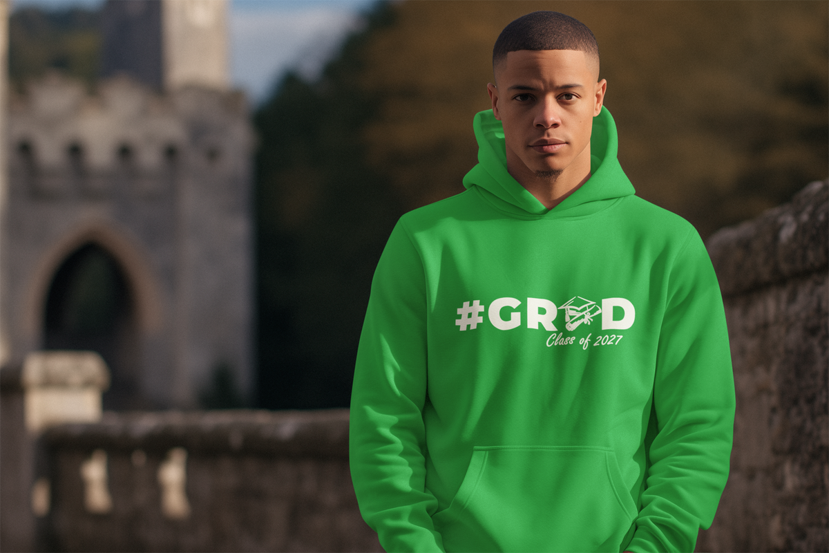 #GRAD Class of 2027 Graduation Hoodie – White Graphic