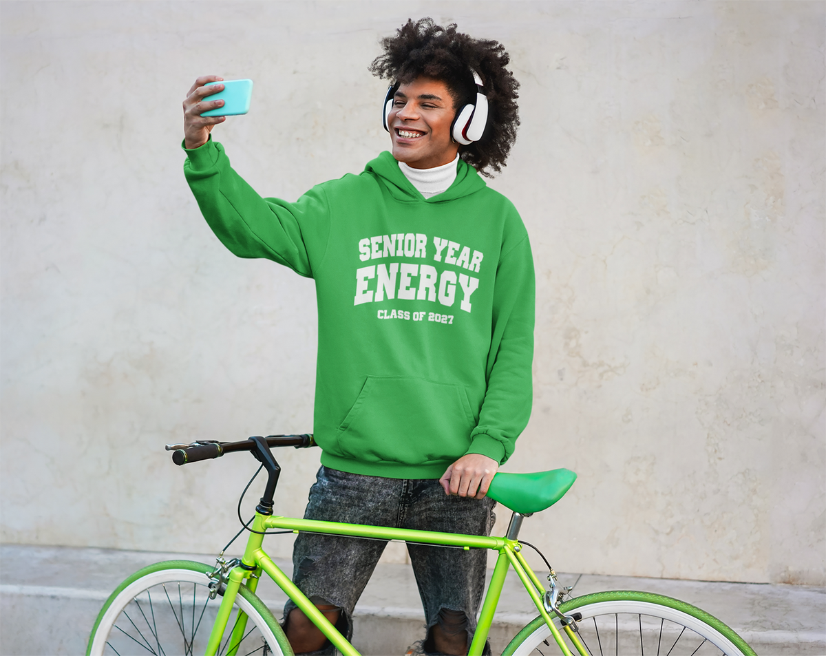 Senior Year Energy Class of 2027 Hoodie – White Graphic