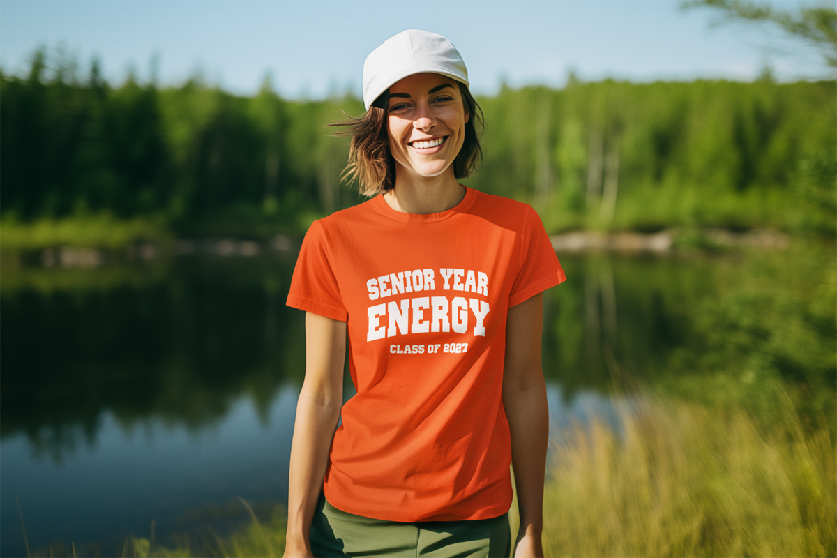 Senior Year Energy Class of 2027 T-Shirt – White Graphic