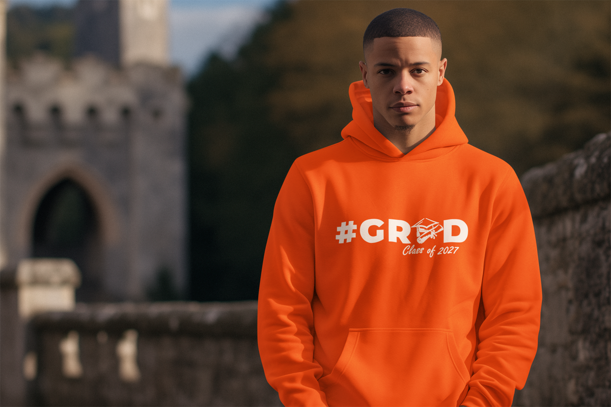 #GRAD Class of 2027 Graduation Hoodie – White Graphic