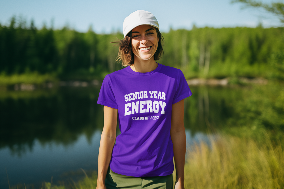 Senior Year Energy Class of 2027 T-Shirt – White Graphic