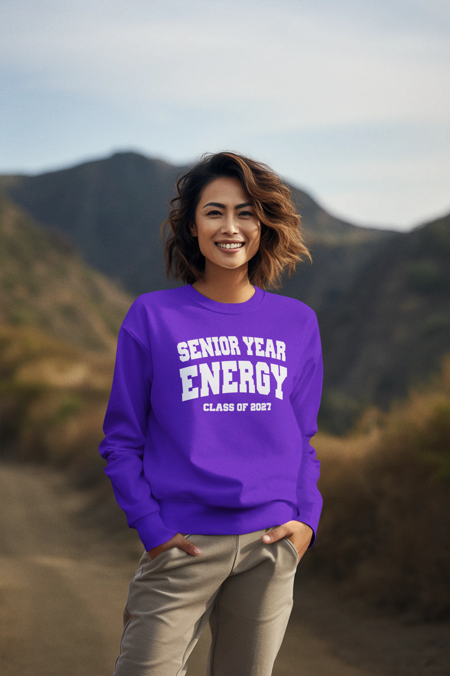 Senior Year Energy Class of 2027 Sweatshirt – White Graphic