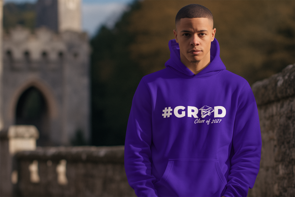 #GRAD Class of 2027 Graduation Hoodie – White Graphic