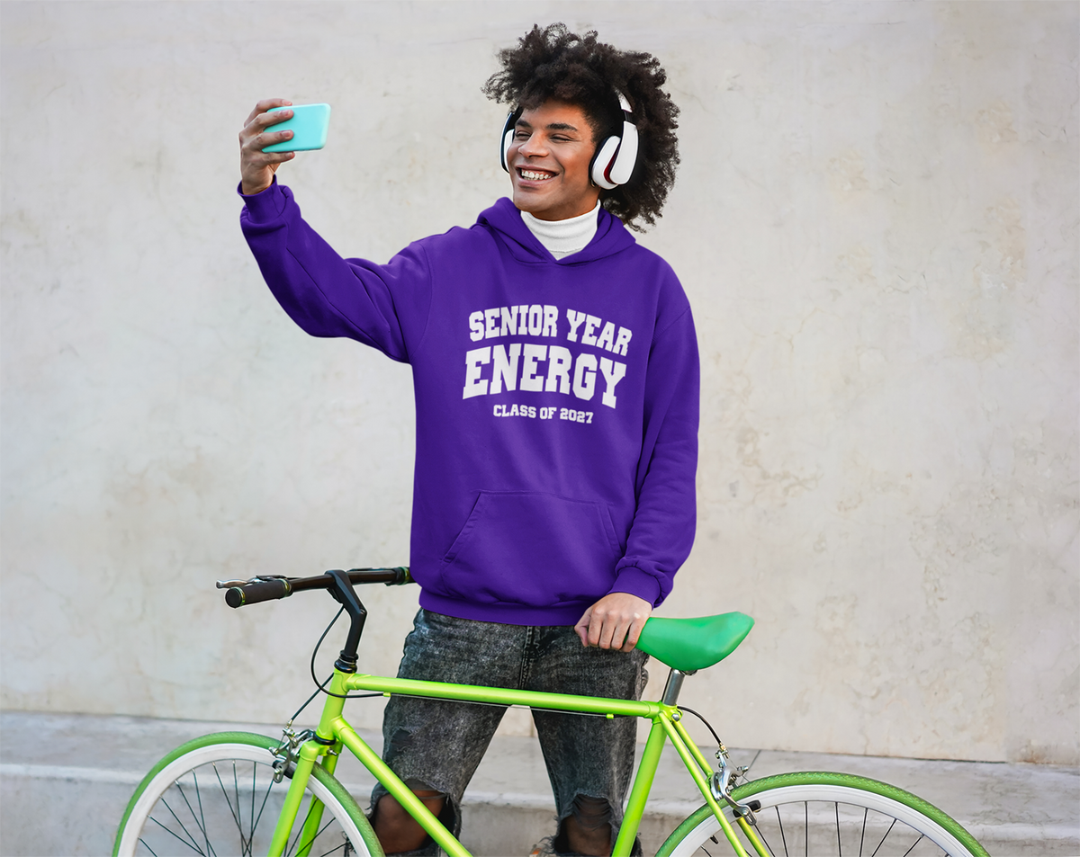 Senior Year Energy Class of 2027 Hoodie – White Graphic