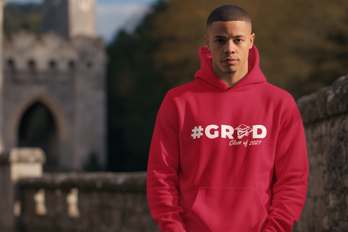 #GRAD Class of 2027 Graduation Hoodie – White Graphic