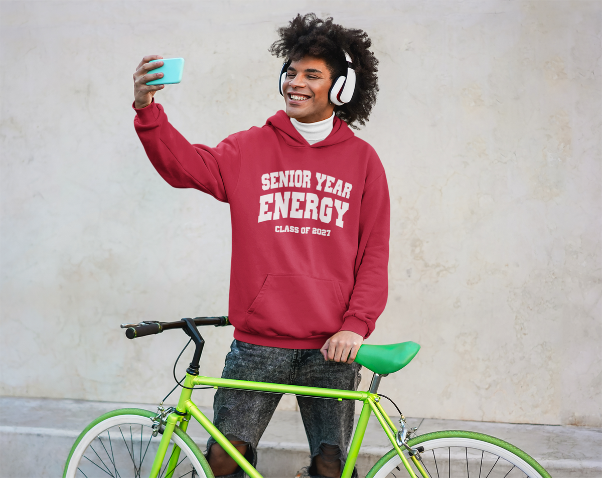 Senior Year Energy Class of 2027 Hoodie – White Graphic