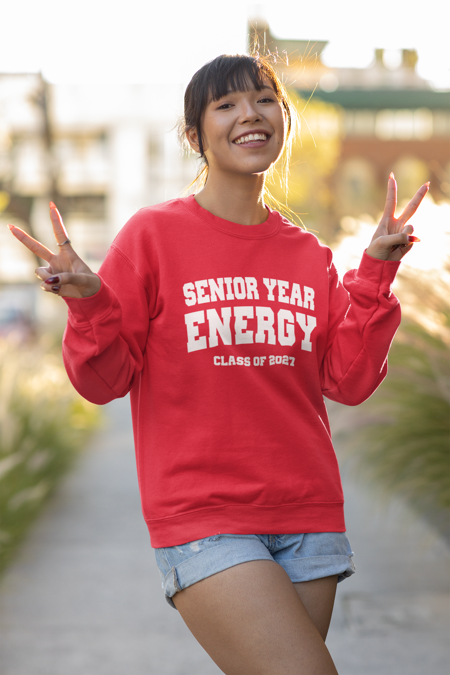 Senior Year Energy Class of 2027 Sweatshirt – White Graphic