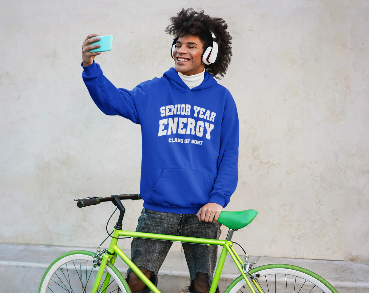 Senior Year Energy Class of 2027 Hoodie – White Graphic