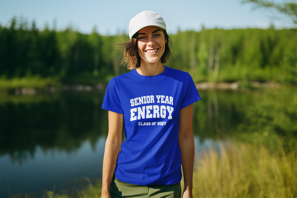 Senior Year Energy Class of 2027 T-Shirt – White Graphic