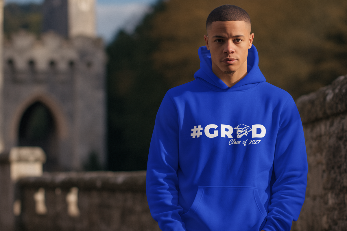 #GRAD Class of 2027 Graduation Hoodie – White Graphic
