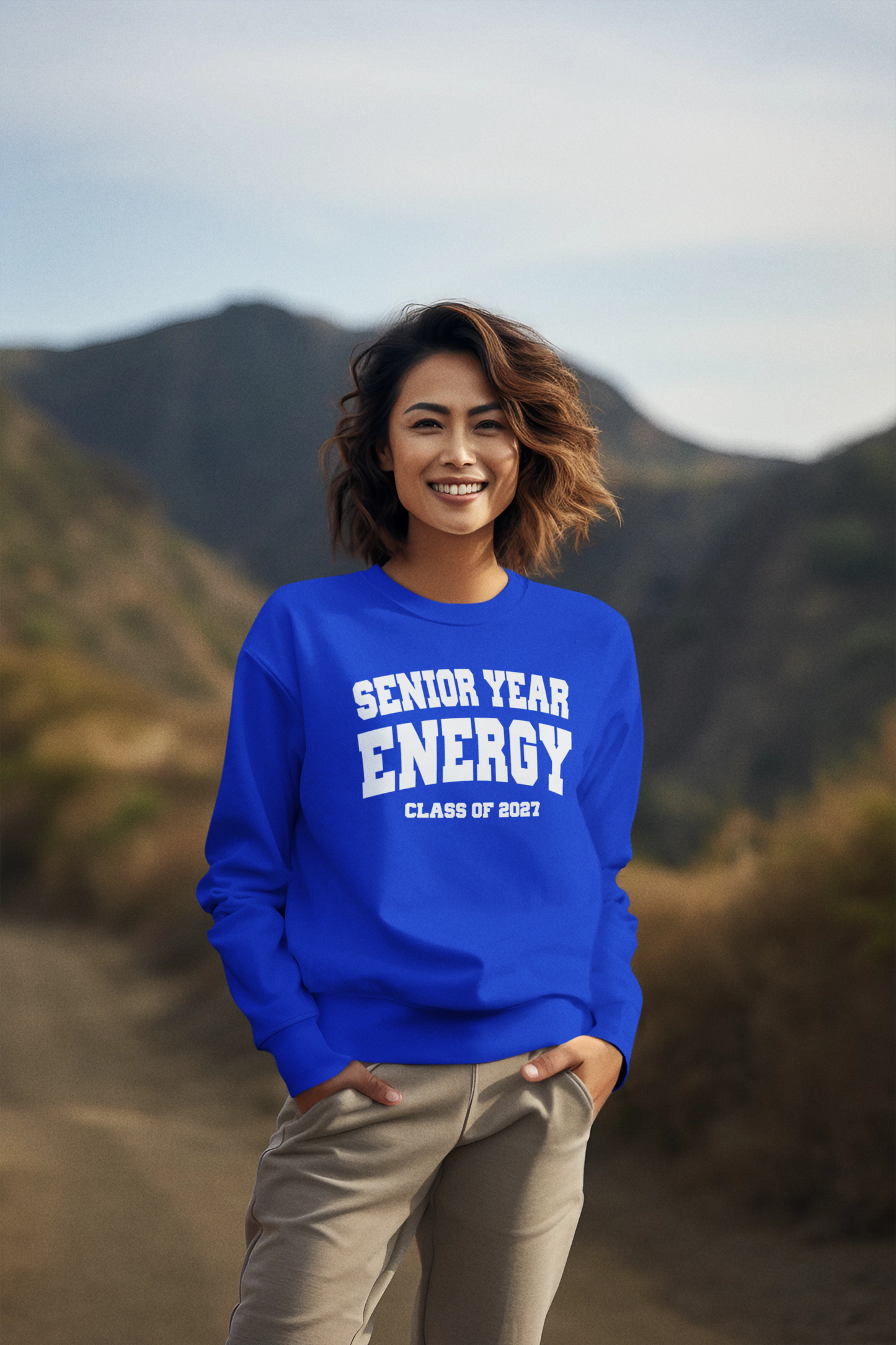 Senior Year Energy Class of 2027 Sweatshirt – White Graphic