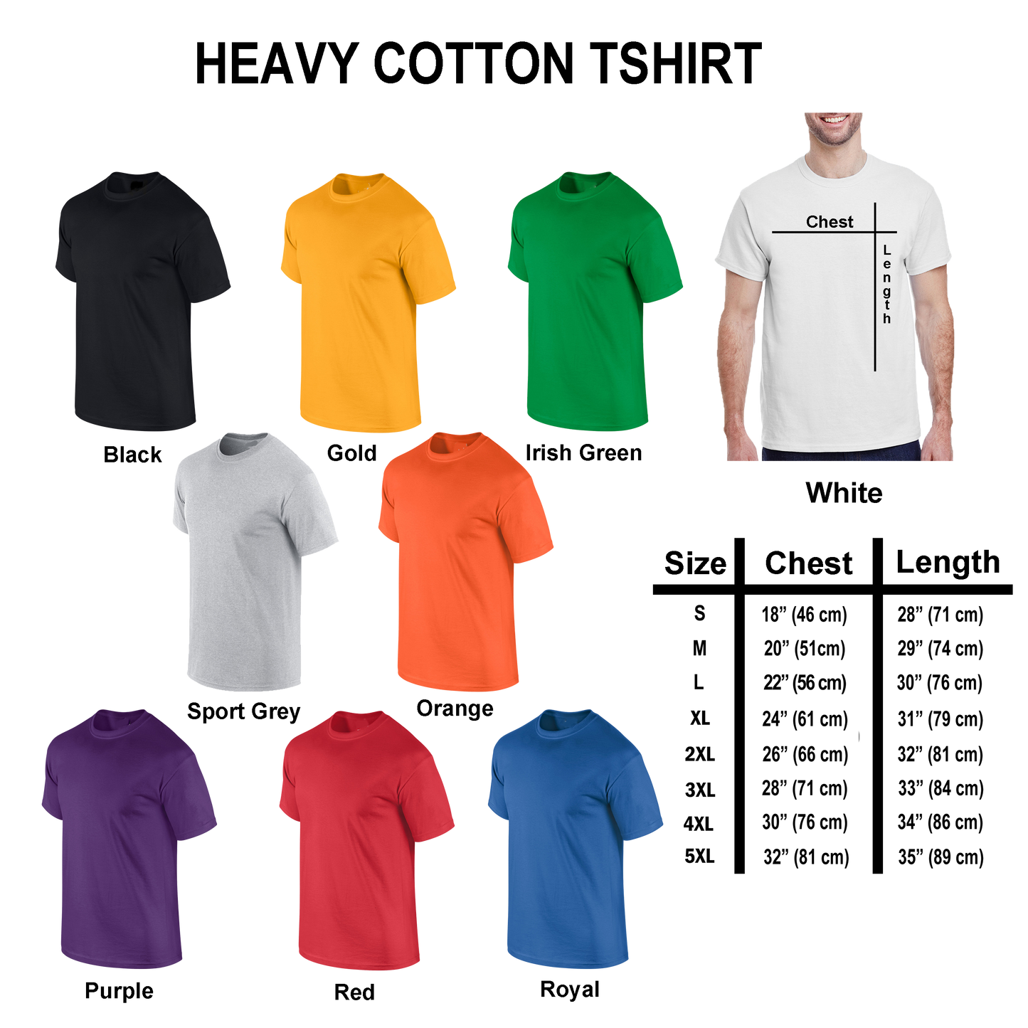 Gildan Heavy cotton t-shirt size chart from Respect My Tshirt